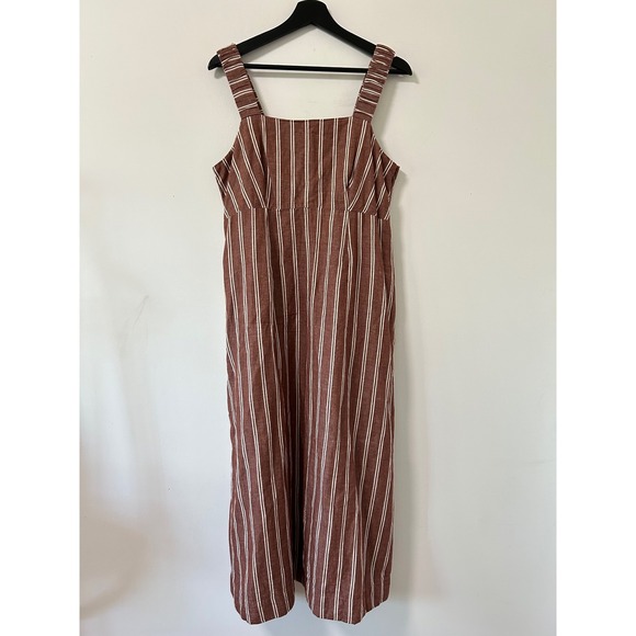 Pact Dresses & Skirts - Pact Canopy Striped Midi Dress Womens Size L Brown Rust Sustainable Pockets